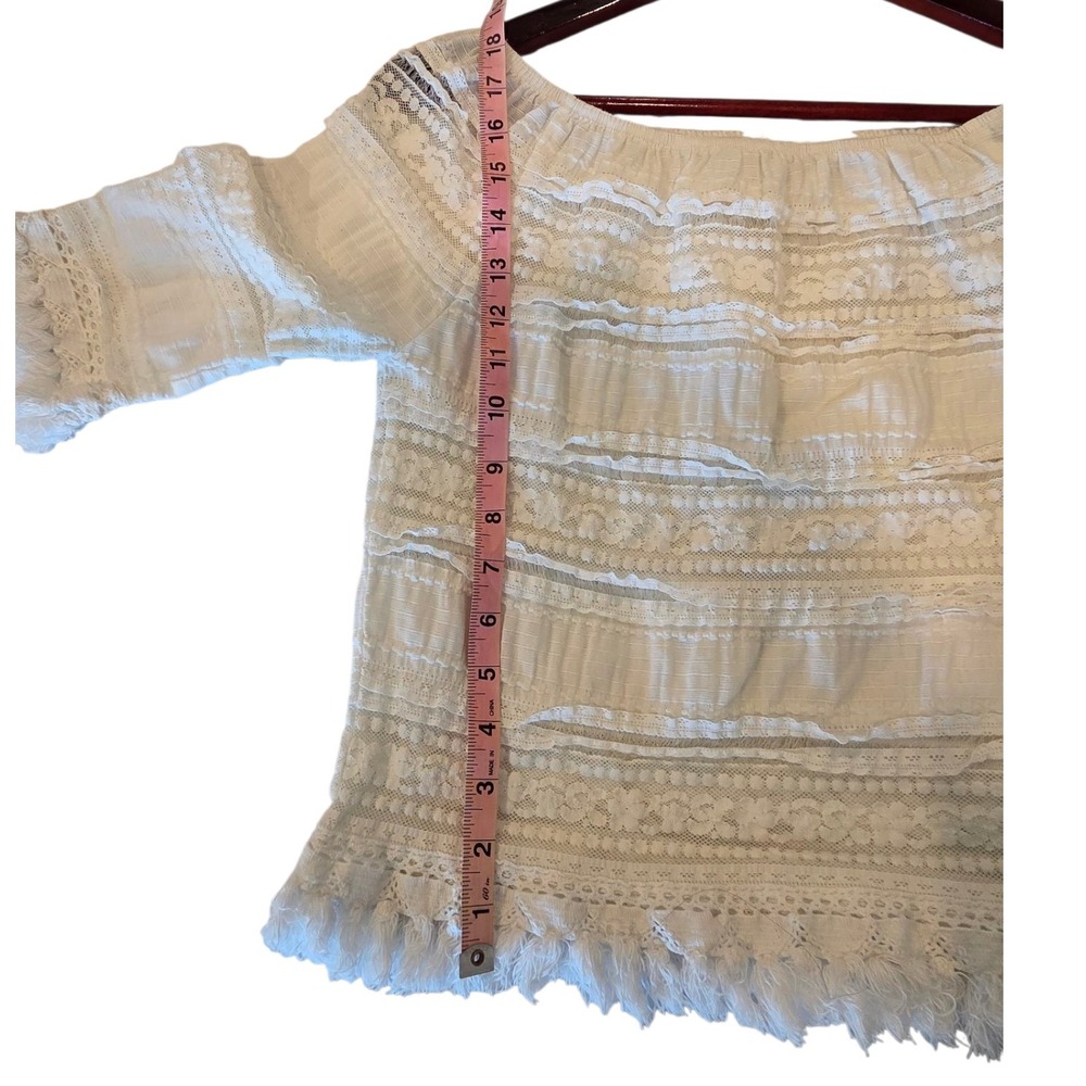 Mur Mur Off The Shoulder Lace Tassel Blouse White Cream Women's Size‎ Medium - Picture 5 of 7